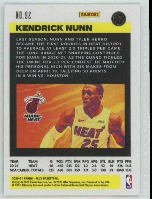 2020-21 Panini Flux #92 Kendrick Nunn Miami Heat - Collectible Craze America