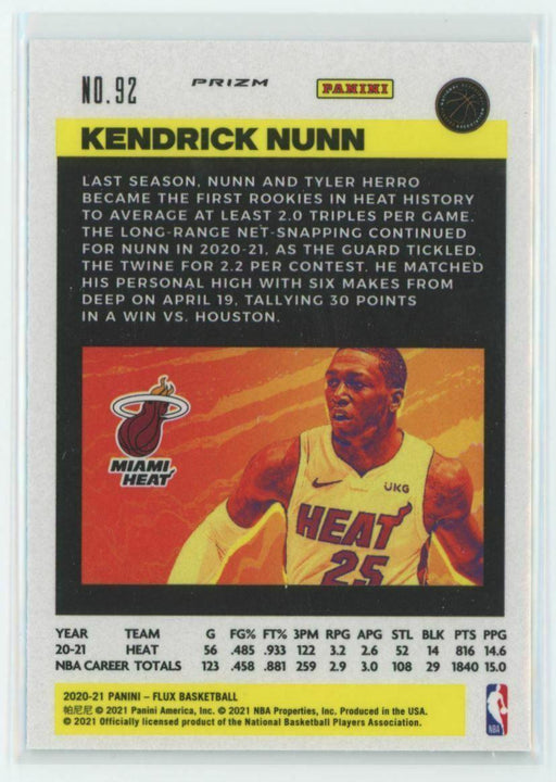 2020-21 Panini Flux #92 Kendrick Nunn Miami Heat Silver Mojo Prizm - Collectible Craze America