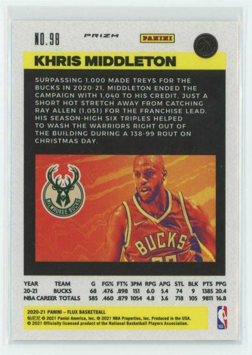 2020-21 Panini Flux #98 Khris Middleton Milwaukee Bucks Laser Prizm - Collectible Craze America