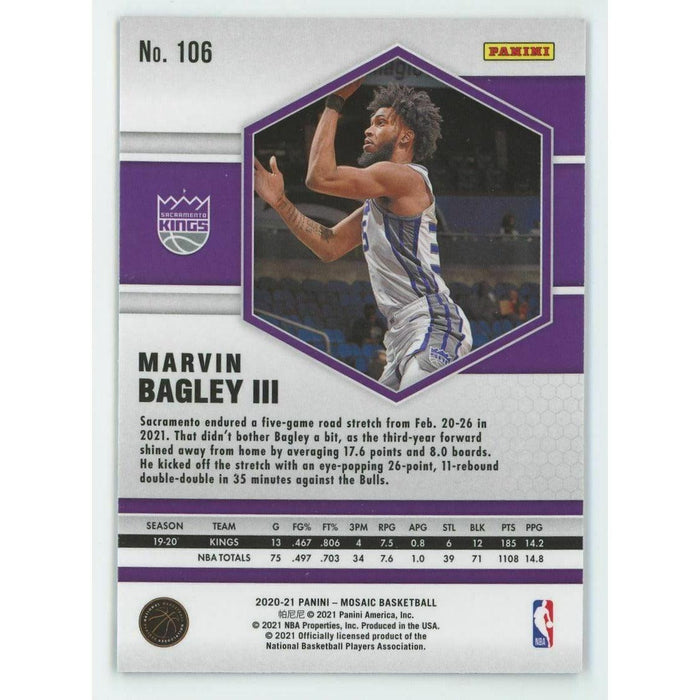 2020-21 Panini Mosaic Basketball #106 Marvin Bagley III Sacramento Kings - Collectible Craze America