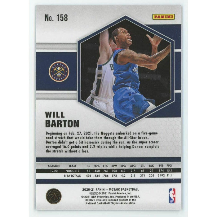 2020-21 Panini Mosaic Basketball #158 Will Barton Denver Nuggets - Collectible Craze America