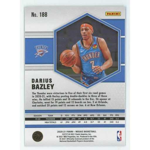 2020-21 Panini Mosaic Basketball #188 Darius Bazley Oklahoma City Thunder - Collectible Craze America