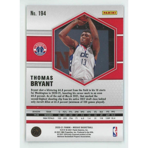 2020-21 Panini Mosaic Basketball #194 Thomas Bryant Washington Wizards - Collectible Craze America