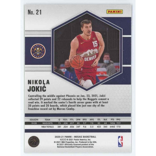 2020-21 Panini Mosaic Basketball #21 Nikola Jokic Denver Nuggets - Collectible Craze America