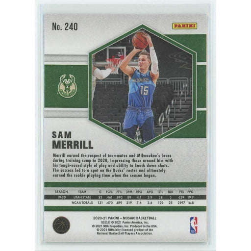 2020-21 Panini Mosaic Basketball #240 Sam Merrill RC Milwaukee Bucks - Collectible Craze America