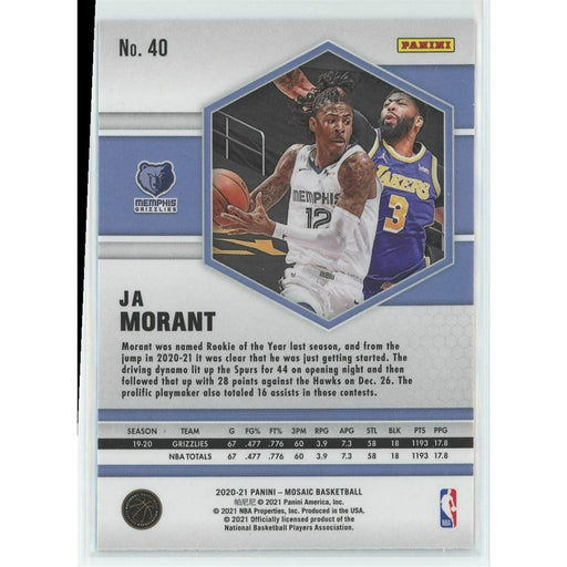 2020-21 Panini Mosaic Basketball #40 Ja Morant Memphis Grizzlies - Collectible Craze America