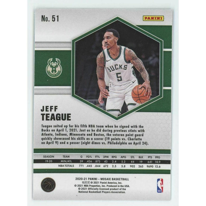 2020-21 Panini Mosaic Basketball #51 Jeff Teague Milwaukee Bucks - Collectible Craze America