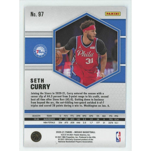 2020-21 Panini Mosaic Basketball #97 Seth Curry Philadelphia 76ers - Collectible Craze America