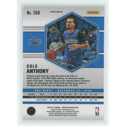 2020-21 Panini Mosaic Basketball NBA Debut #268 Cole Anthony RC Orlando Magic - Collectible Craze America