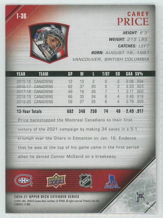 2020-21 Upper Deck 2005-06 Tribute #T-36 Carey Price Montreal Canadiens - Collectible Craze America