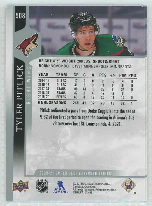 2020-21 Upper Deck #508 Tyler Pitlick Arizona Coyotes - Collectible Craze America