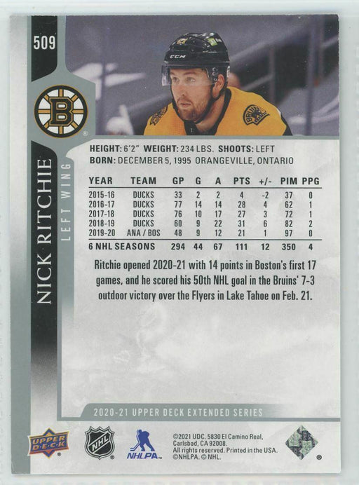 2020-21 Upper Deck #509 Nick Ritchie Boston Bruins - Collectible Craze America