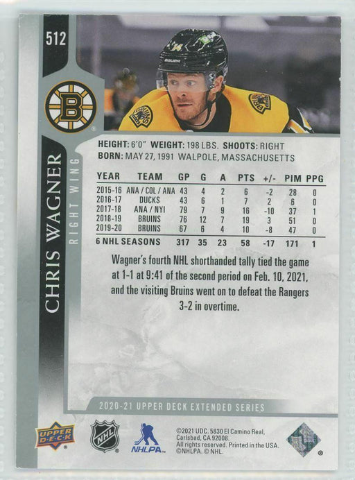 2020-21 Upper Deck #512 Chris Wagner Boston Bruins - Collectible Craze America