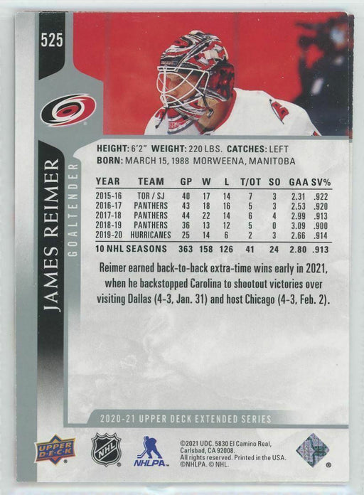 2020-21 Upper Deck #525 James Reimer Carolina Hurricanes - Collectible Craze America