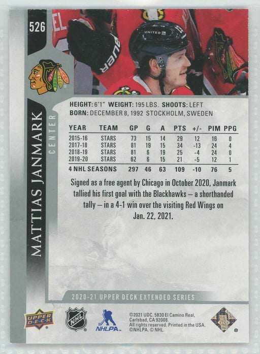 2020-21 Upper Deck #526 Mattias Janmark Chicago Blackhawks - Collectible Craze America