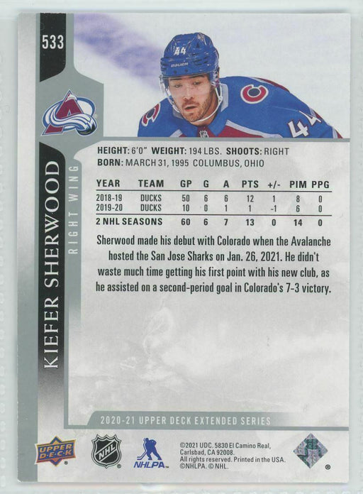 2020-21 Upper Deck #533 Kiefer Sherwood Colorado Avalanche - Collectible Craze America