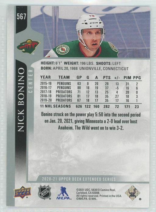 2020-21 Upper Deck #567 Nick Bonino Minnesota Wild - Collectible Craze America