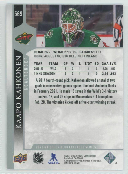 2020-21 Upper Deck #569 Kaapo Kahkonen Minnesota Wild - Collectible Craze America