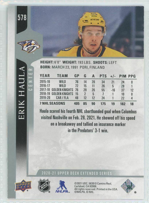2020-21 Upper Deck #578 Erik Haula Nashville Predators - Collectible Craze America