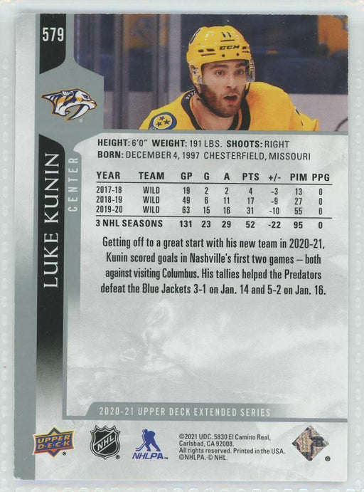 2020-21 Upper Deck #579 Luke Kunin Nashville Predators - Collectible Craze America