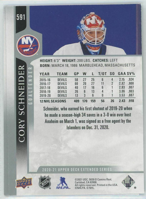 2020-21 Upper Deck #591 Cory Schneider New York Islanders - Collectible Craze America
