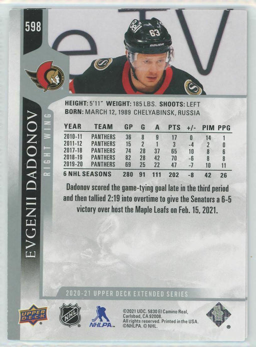 2020-21 Upper Deck #598 Evgenii Dadonov Ottawa Senators - Collectible Craze America