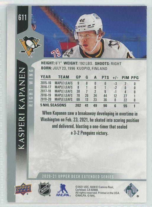 2020-21 Upper Deck #611 Kasperi Kapanen Pittsburgh Penguins - Collectible Craze America