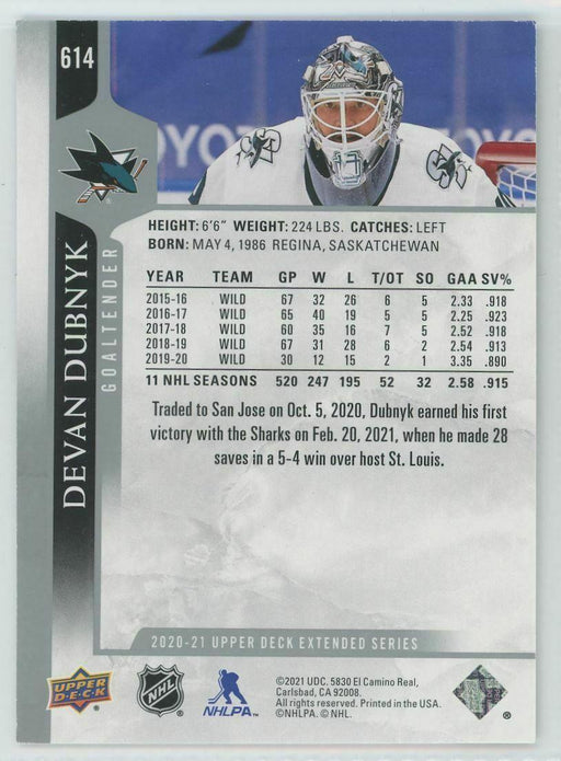 2020-21 Upper Deck #614 Devan Dubnyk San Jose Sharks - Collectible Craze America