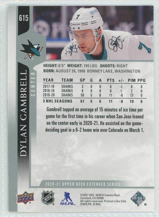 2020-21 Upper Deck #615 Dylan Gambrell San Jose Sharks - Collectible Craze America