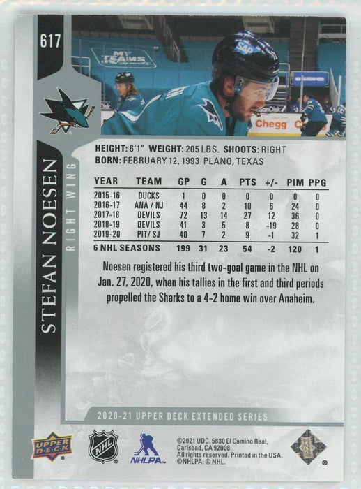 2020-21 Upper Deck #617 Stefan Noesen San Jose Sharks - Collectible Craze America