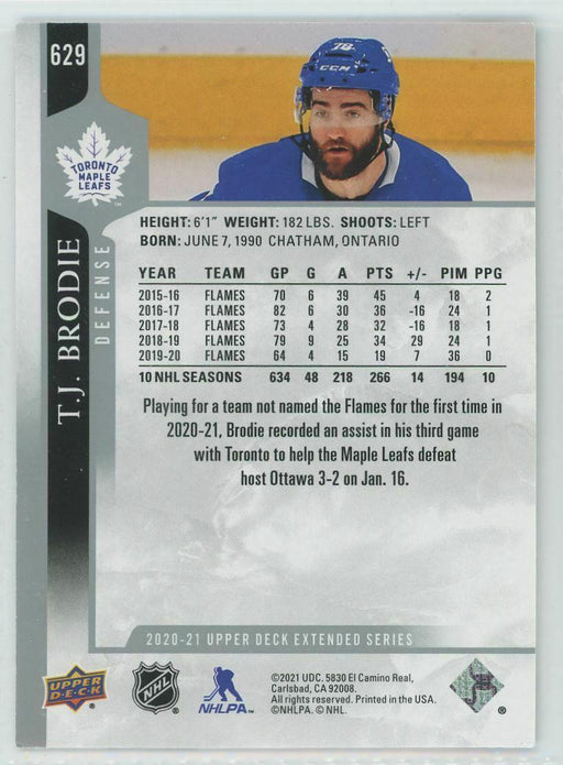 2020-21 Upper Deck #629 T.J. Brodie Toronto Maple Leafs - Collectible Craze America