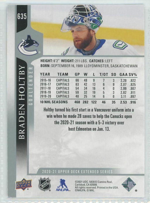 2020-21 Upper Deck #635 Braden Holtby Vancouver Canucks - Collectible Craze America