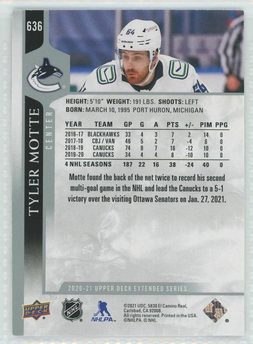 2020-21 Upper Deck #636 Tyler Motte Vancouver Canucks - Collectible Craze America