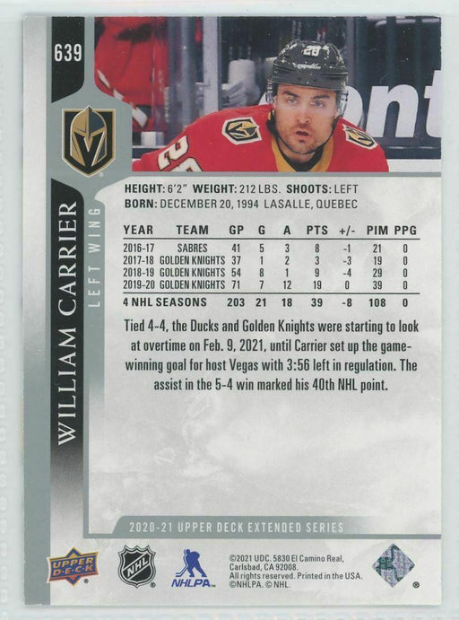 2020-21 Upper Deck #639 William Carrier Vegas Golden Knights - Collectible Craze America