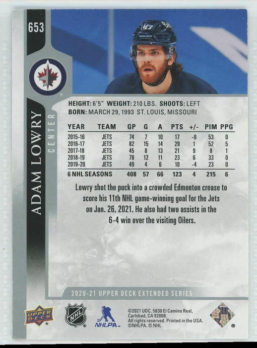 2020-21 Upper Deck #653 Adam Lowry Winnipeg Jets - Collectible Craze America