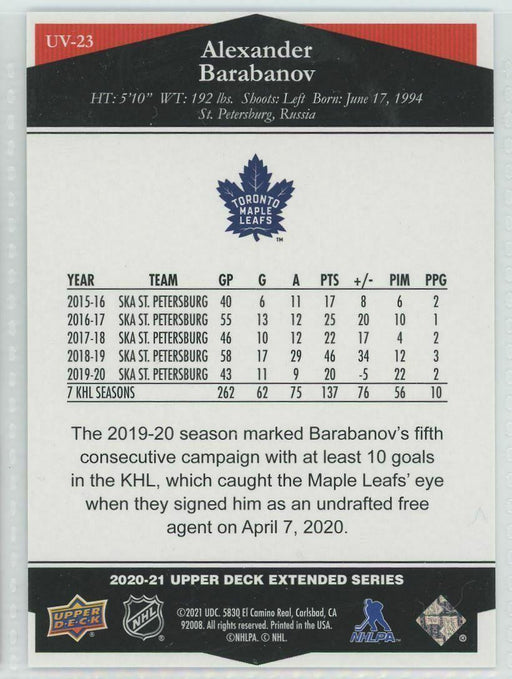 2020-21 Upper Deck Ultimate Victory #UV-23 Alexander Barabanov RC Toronto Maple - Collectible Craze America