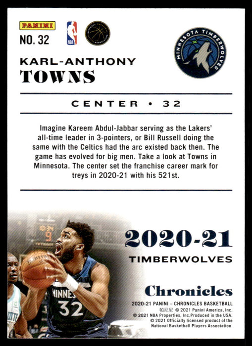 Karl-Anthony Towns 2020 Panini Chronicles Basketball Green Back of Card