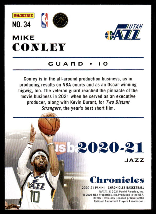 Mike Conley 2020 Panini Chronicles Basketball Green Back of Card