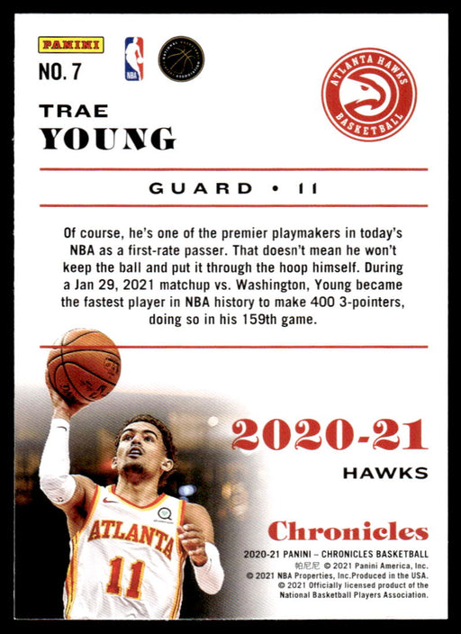 Trae Young 2020 Panini Chronicles Basketball Chronicles Back of Card