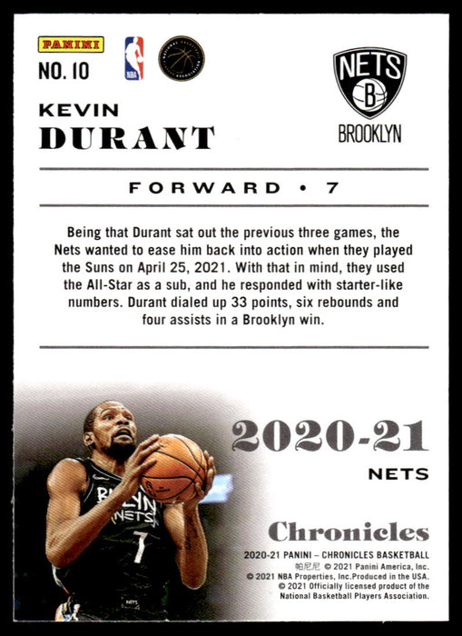 Kevin Durant 2020 Panini Chronicles Basketball Chronicles Back of Card