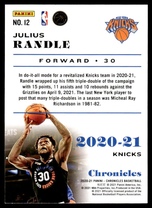 Julius Randle 2020 Panini Chronicles Basketball Chronicles Back of Card