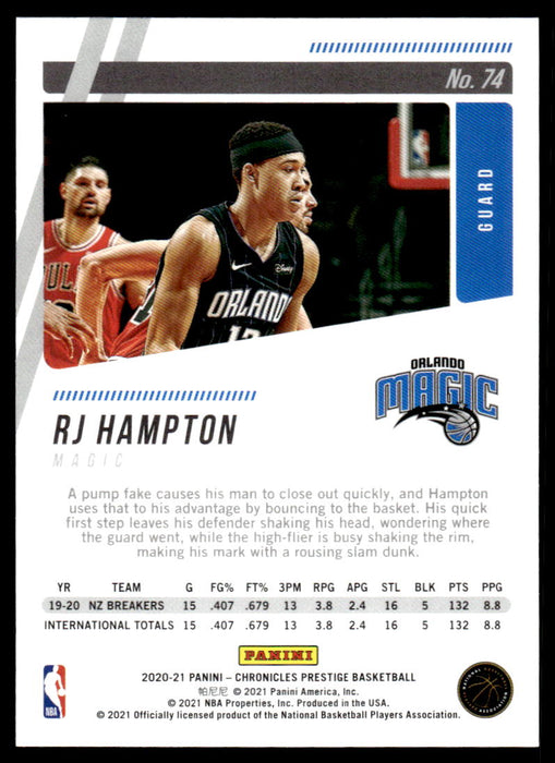 RJ Hampton 2020 Panini Chronicles Basketball Green Prestige Back of Card