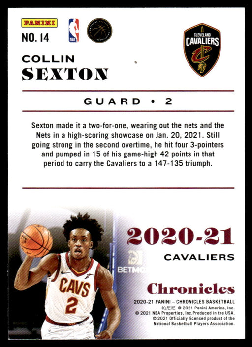 Collin Sexton 2020 Panini Chronicles Basketball Chronicles Back of Card