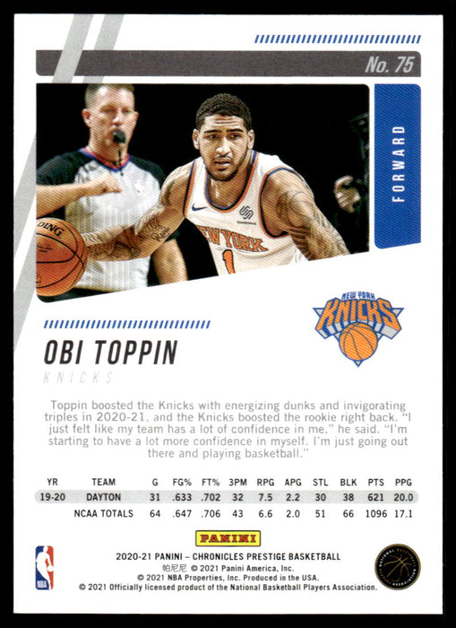 Obi Toppin 2020 Panini Chronicles Basketball Green Prestige Back of Card