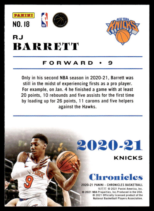 RJ Barrett 2020 Panini Chronicles Basketball Chronicles Back of Card