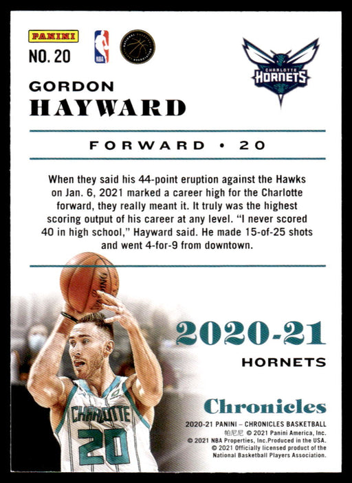 Gordon Hayward 2020 Panini Chronicles Basketball Chronicles Back of Card