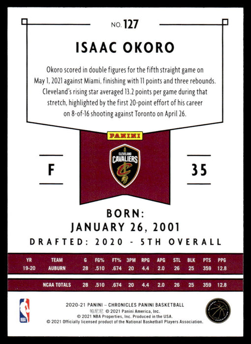 Isaac Okoro 2020 Panini Chronicles Basketball Green Panini Back of Card