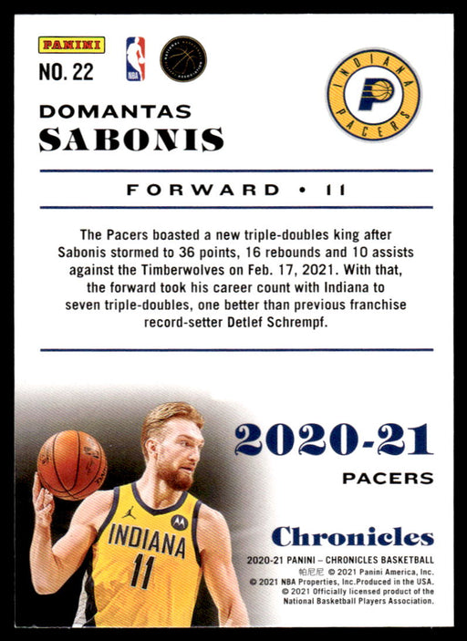 Domantas Sabonis 2020 Panini Chronicles Basketball Chronicles Back of Card