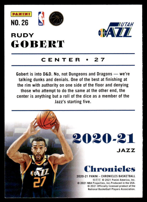 Rudy Gobert 2020 Panini Chronicles Basketball Chronicles Back of Card