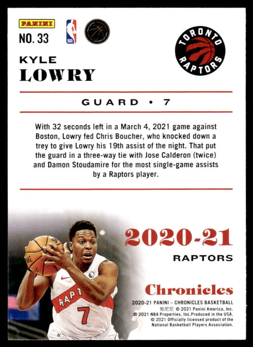 Kyle Lowry 2020 Panini Chronicles Basketball Chronicles Back of Card